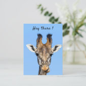 Hey, es lustiges Giraffe-Foto mit Text Postkarte (Stehend Vorderseite)