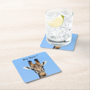 Hey, es lustiges Giraffe-Foto mit Text Rechteckiger Pappuntersetzer