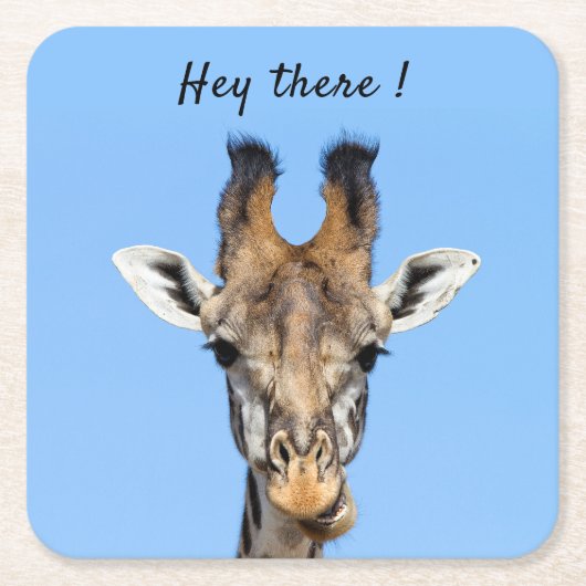 Hey, es lustiges Giraffe-Foto mit Text Rechteckiger Pappuntersetzer (Vorderseite)