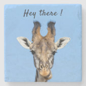 Hey, es lustiges Giraffe-Foto mit Text Steinuntersetzer (Vorderseite)