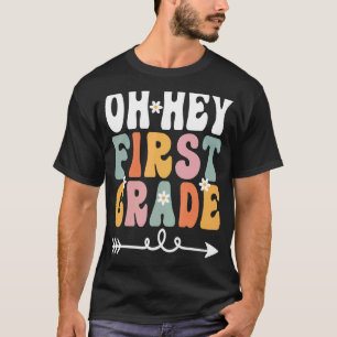Hey, First Grade Retro Groovy Lehrer Student 1s T-Shirt