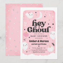 Hey Ghoul Pink Girl Ghost Baby Shower Einladung