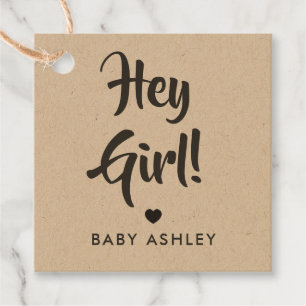 Hey Girl Gift Tag, Baby Shower Gift Tag, Kraft Geschenkanhänger