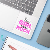 Hey Girl You Rock Text Design Aufkleber (Laptop mit iPhone)