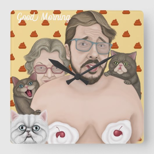 Hey, guter Morgen Quadratische Wanduhr (Vorderseite)