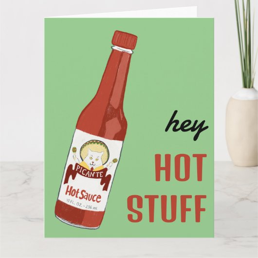 HEY HOT STUFF Spicy Hot Sauce Cat Maracas Liebe Karte (Vorderseite)
