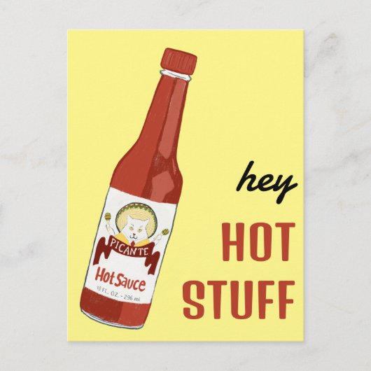 HEY HOT STUFF Spicy Hot Sauce Cat Maracas Liebe Postkarte (Vorderseite)