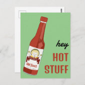 HEY HOT STUFF Spicy Hot Sauce Cat Maracas Liebe Postkarte (Vorne/Hinten)