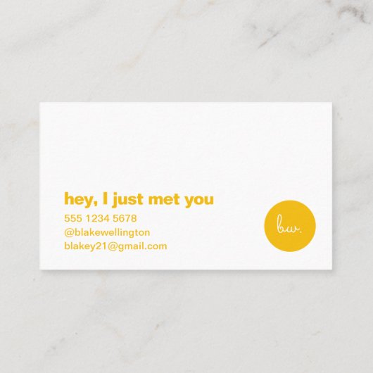 Hey, ich habe dich nur getroffen | Fun Yellow Vera Visitenkarte (Rückseite)