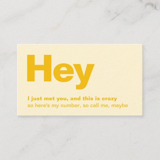 Hey, ich habe dich nur getroffen | Fun Yellow Vera Visitenkarte (Vorderseite)