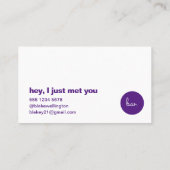 Hey, ich habe dich nur getroffen | Spaß Lila Verab Visitenkarte (Rückseite)