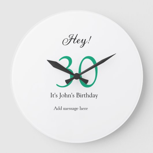 Hey it's 30th birthday green black bold letter nam große wanduhr (Vorderseite)