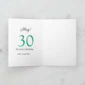 Hey it's 30th birthday green black bold letter nam karte (Innenseite)