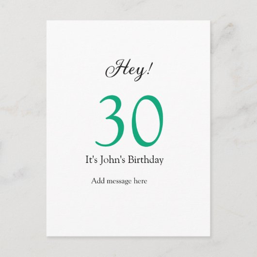 Hey it's 30th birthday green black bold letter nam postkarte (Vorderseite)