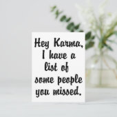 Hey Karma.. Postkarte (Stehend Vorderseite)