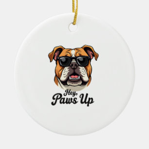 Hey Paws hoch Vintage Bulldogge mit Sonnenbrille L Keramik Ornament