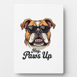 Hey Pfoten hoch Vintage Bulldogge mit Sonnenbrille Fotoplatte