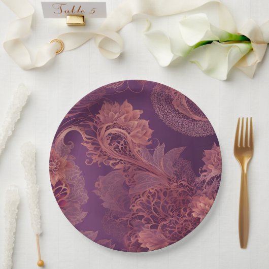 Hey Rosegold Floral AI-Kunst Pappteller (Hochzeit)