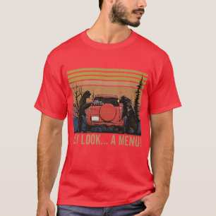 Hey Schau Ein Menü Lustiger Campingbär Vintage Ess T-Shirt