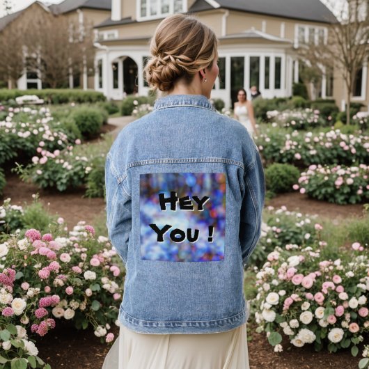 Hey Sie auf Bokeh Style Background Denim Jacket Jeansjacke (Hochzeit Rückseite)