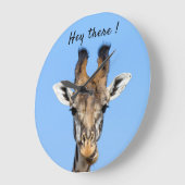 Hey there funny Giraffe photo with text Große Wanduhr (Winkel)
