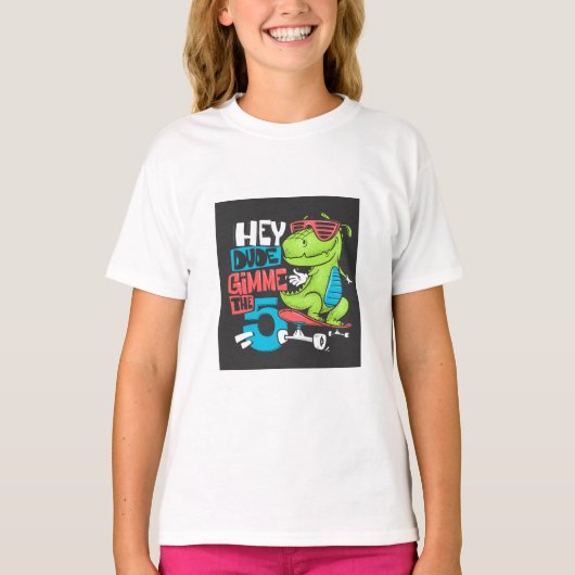Hey Typ Gimme 5" Skater Dino Kids' T-Shirt (Vorderseite)