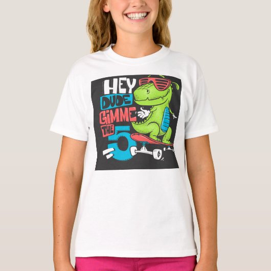 Hey Typ Gimme 5" Skater Dino Kids T - Shirt (Vorderseite)