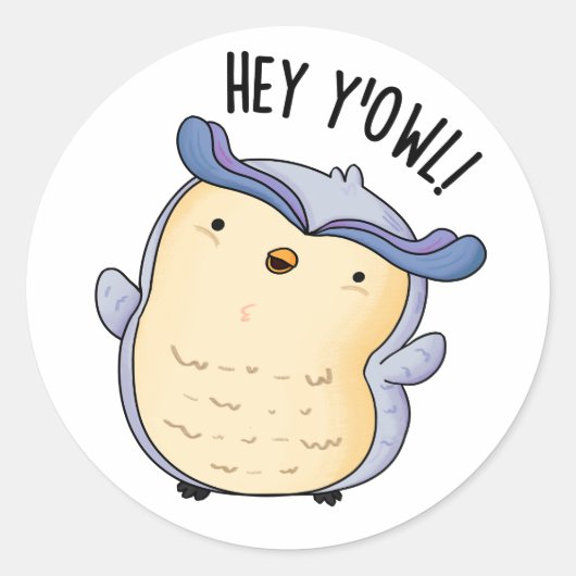 Hey Y'Owl Funny Owl Puff Runder Aufkleber (Vorderseite)