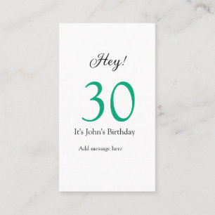 Hey, zum 30. Geburtstag grün schwarze fettschrift  Visitenkarte