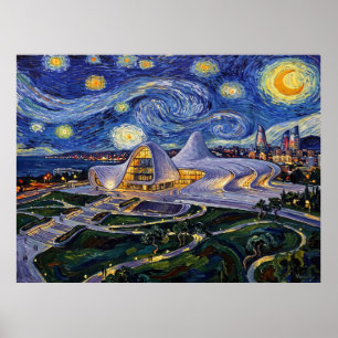 Heydar-Aliyev-Zentrum Baku unter dem Sternenhimmel Poster