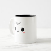 “Heyy!” Cute Face Two-Tone Cofee Mug Zweifarbige Tasse (Vorderseite Links)