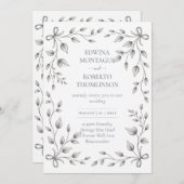 HHS Botanical Leaf and Ribbon Hand Drawn Wedding Einladung (Vorne/Hinten)