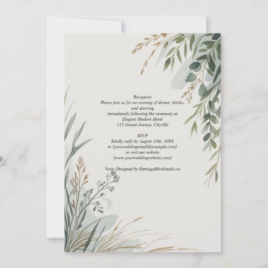 HHS Greenery Botanical Watercolor Elegant Wedding Einladung (Rückseite)