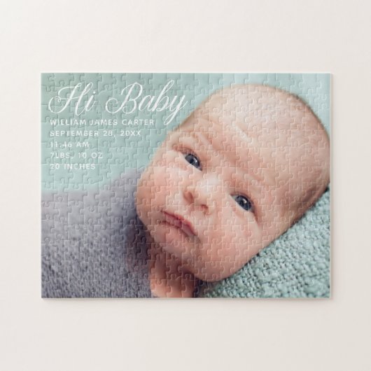 Hi Baby Foto Chic White Script Neugeborene Puzzle (Horizontal)