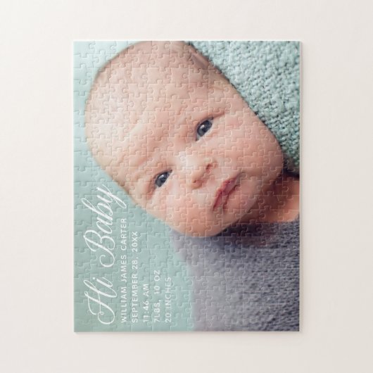 Hi Baby Foto Chic White Script Neugeborene Puzzle (Vertikal)