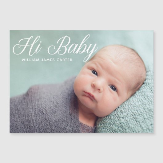 Hi Baby Foto Elegante Typografie Neugeborene Magne Magnetkarte (Vorderseite)