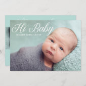 Hi Baby Foto Mint Elegant Simple Typografy Birth Ankündigung (Vorne/Hinten)