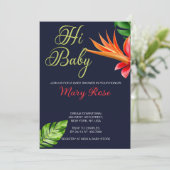 Hi, Baby Tropical Blätter und Blume Baby Dusche Einladung (Stehend Vorderseite)