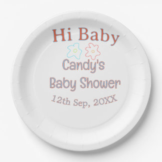 hi Babyparty blau orange Blume trendy retro mod Pappteller
