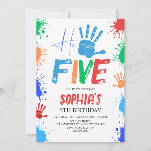 Hi-five High Five 5th Birthday Invitation Einladung (Vorderseite)