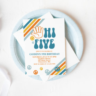 Hi Five Retro Boy 5. Geburtstag Einladung