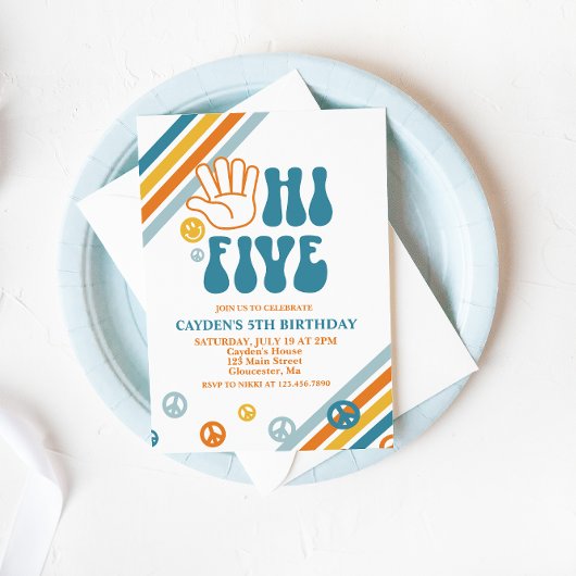 Hi Five Retro Boy 5. Geburtstag Einladung