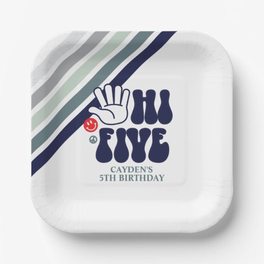 HI FIVE Retro gestreifte Pappteller (Vorderseite)