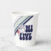 HI FÜNF Retro Streifen blau Pappbecher (Vorderseite)