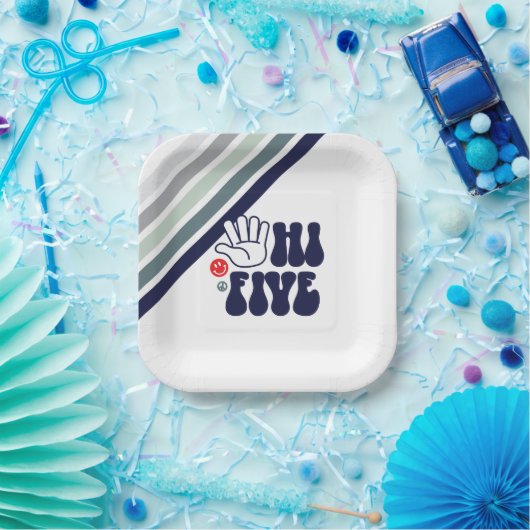 HI FÜNF Retro-Streifen Pappteller (Party)