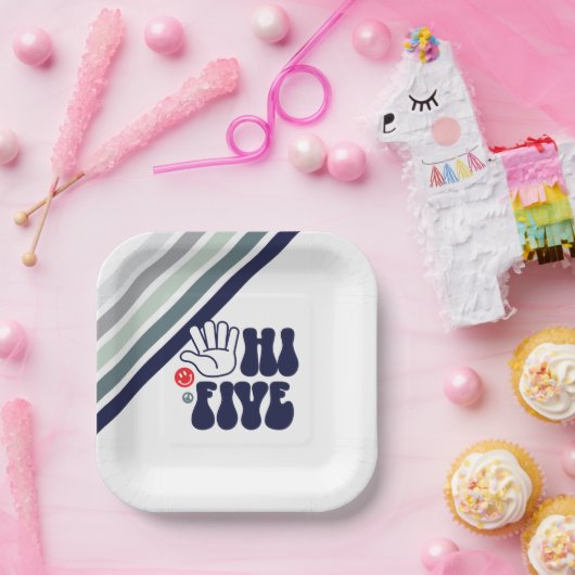 HI FÜNF Retro-Streifen Pappteller (Party)