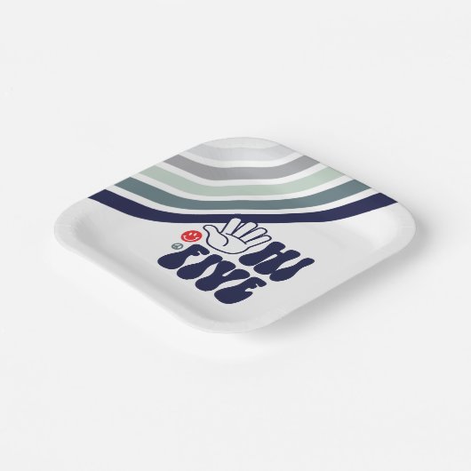 HI FÜNF Retro-Streifen Pappteller (Gewinkelt)