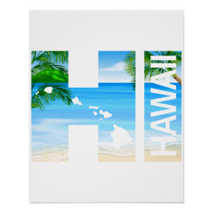 HI Hawaiian Islands Beach Poster