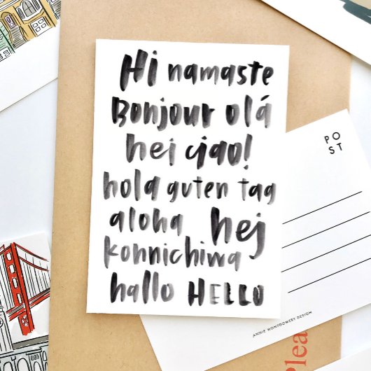 Hi Hello Multilingual World International Language Postkarte