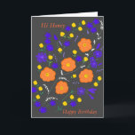 Hi Honey Birthday Card Karte<br><div class="desc">Customizable card,  addname,  change occasion,  modern flower Art. Orange yellow white grey blue,  With all my love,  Happy Birthday.</div>